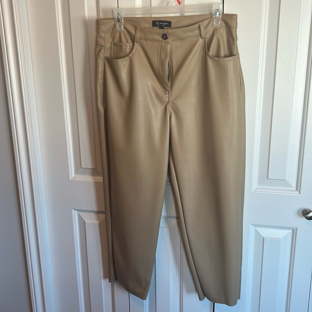 lily morgan faux leather cropped straight leg pants sz M